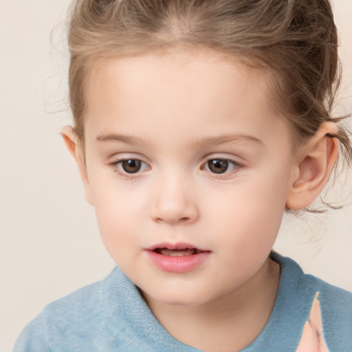 Neutral white child female with short  brown hair and brown eyes