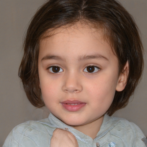 Neutral white child female with medium  brown hair and brown eyes