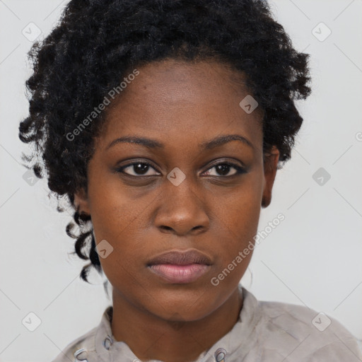 Neutral black young-adult female with short  brown hair and brown eyes