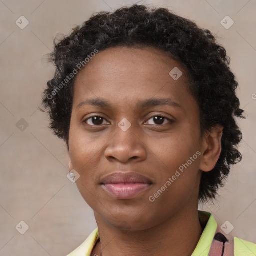 Neutral black young-adult female with short  brown hair and brown eyes