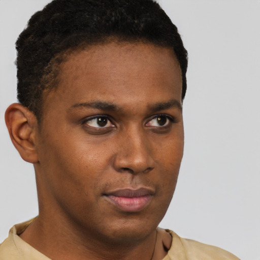 Neutral black young-adult male with short  brown hair and brown eyes