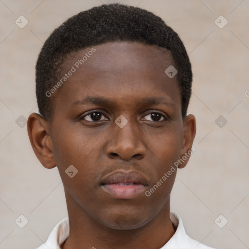 Neutral black young-adult male with short  brown hair and brown eyes