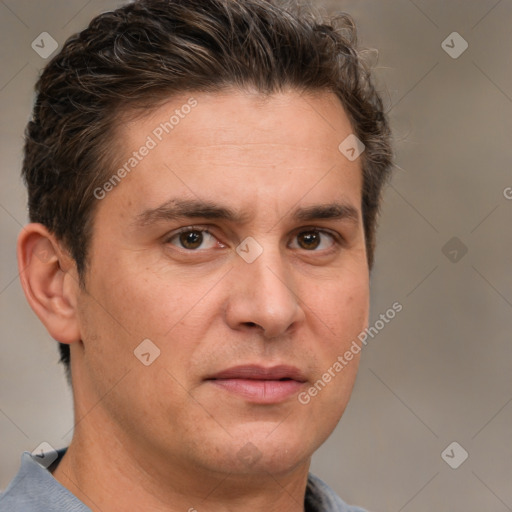 Neutral white adult male with short  brown hair and brown eyes