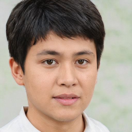 Neutral asian young-adult male with short  brown hair and brown eyes