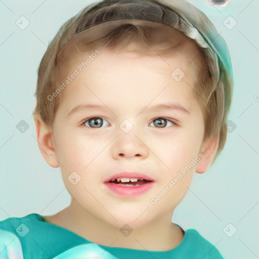 Joyful white child male with short  brown hair and brown eyes