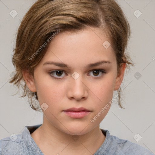 Neutral white child female with medium  brown hair and brown eyes