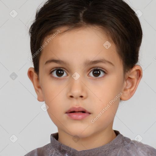 Neutral white child female with short  brown hair and brown eyes