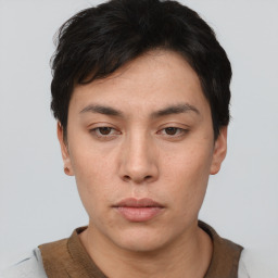 Neutral asian young-adult male with short  brown hair and brown eyes