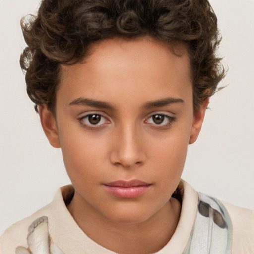 Neutral white young-adult female with short  brown hair and brown eyes