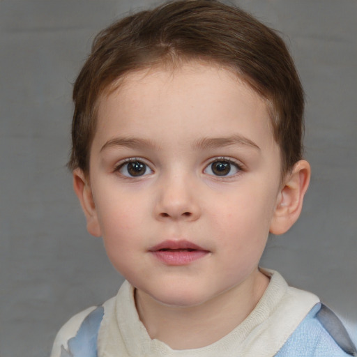 Neutral white child female with short  brown hair and brown eyes