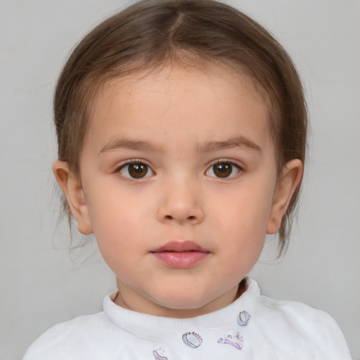 Neutral white child female with medium  brown hair and brown eyes