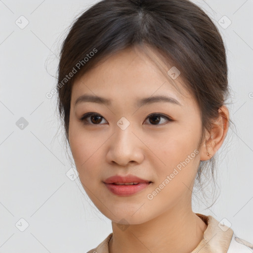 Neutral asian young-adult female with medium  brown hair and brown eyes