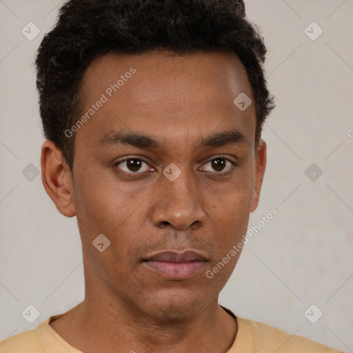 Neutral black young-adult male with short  brown hair and brown eyes