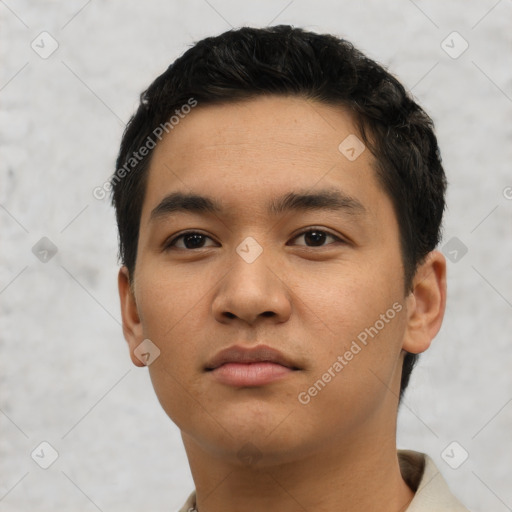 Neutral asian young-adult male with short  black hair and brown eyes