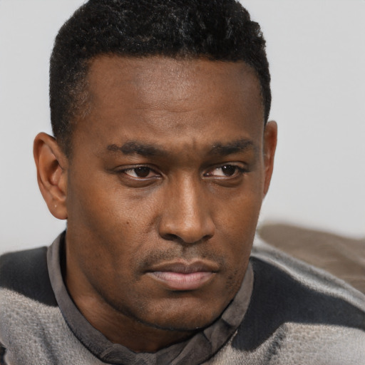 Neutral black young-adult male with short  brown hair and brown eyes