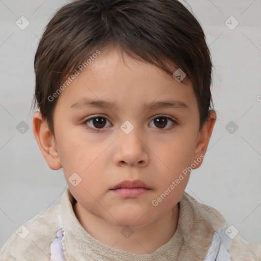 Neutral white child female with short  brown hair and brown eyes