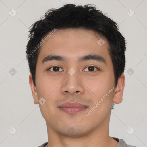 Neutral asian young-adult male with short  brown hair and brown eyes