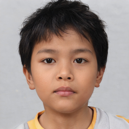 Neutral asian child male with short  brown hair and brown eyes