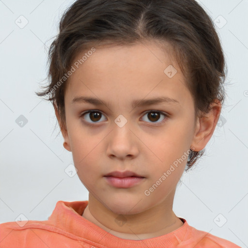 Neutral white child female with short  brown hair and brown eyes