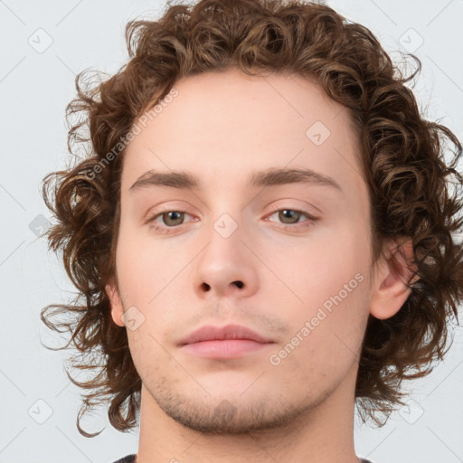 Neutral white young-adult male with medium  brown hair and brown eyes