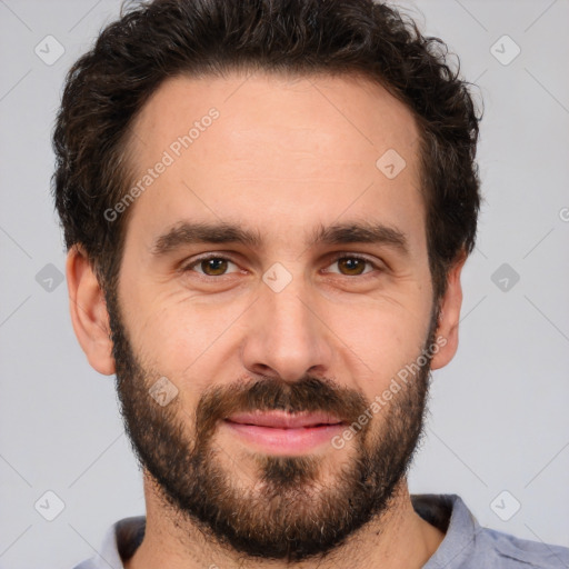 Neutral white adult male with short  brown hair and brown eyes