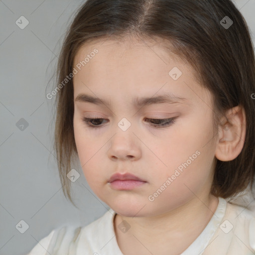 Neutral white child female with medium  brown hair and brown eyes