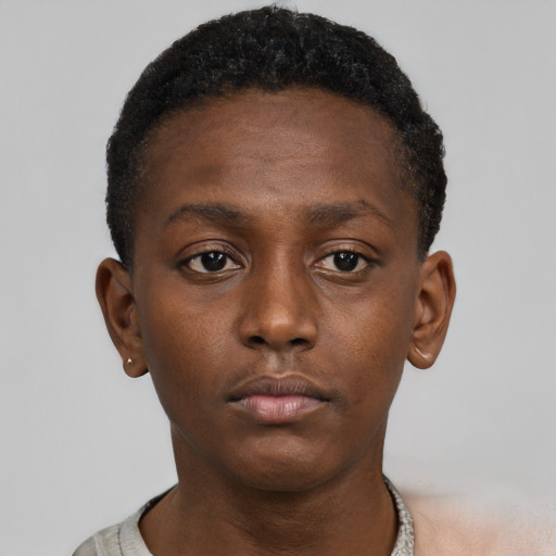 Neutral black young-adult male with short  brown hair and brown eyes