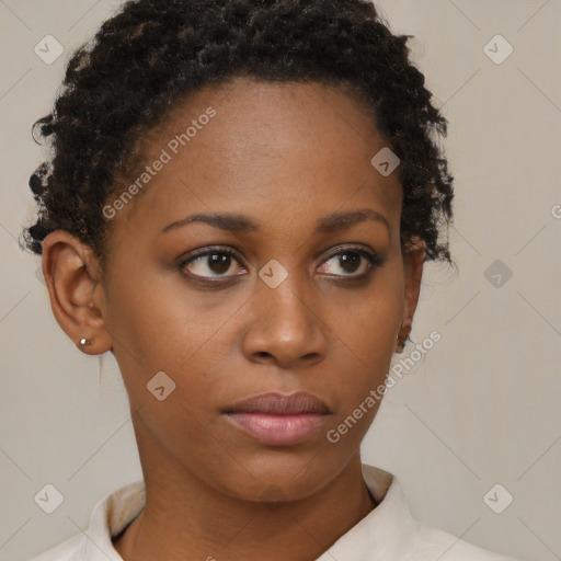 Neutral black young-adult female with short  brown hair and brown eyes