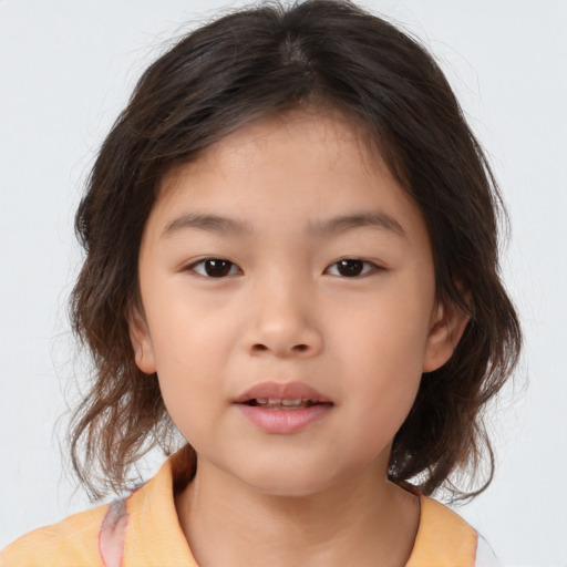 Neutral asian child female with medium  brown hair and brown eyes