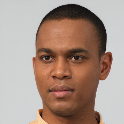 Neutral black young-adult male with short  brown hair and brown eyes