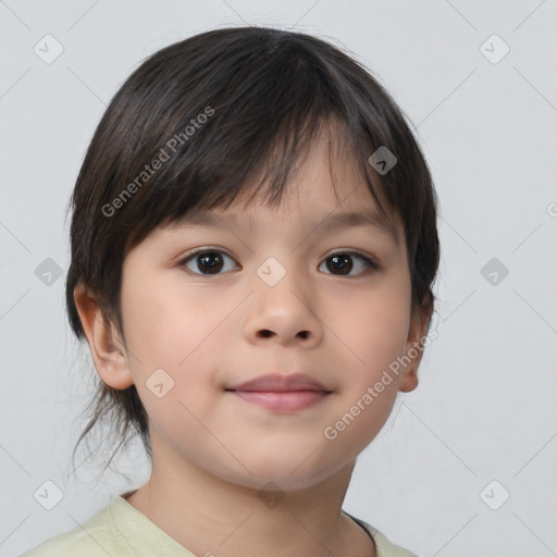 Neutral white child female with medium  brown hair and brown eyes