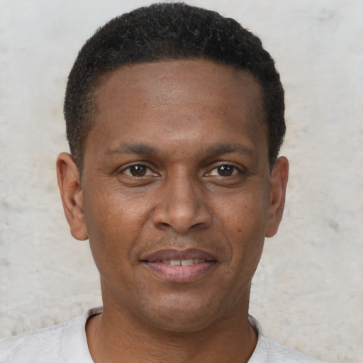 Neutral black young-adult male with short  brown hair and brown eyes