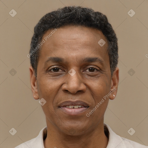 Joyful latino adult male with short  black hair and brown eyes