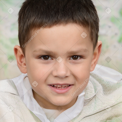 Joyful white child male with short  brown hair and brown eyes