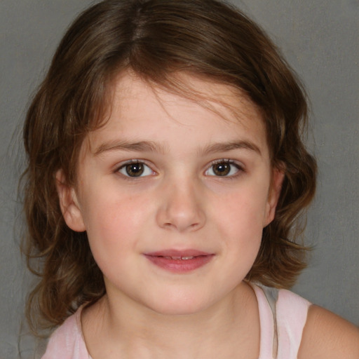 Neutral white child female with medium  brown hair and brown eyes