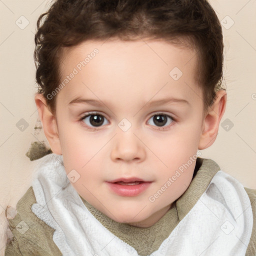 Neutral white child female with short  brown hair and brown eyes