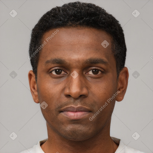 Neutral black young-adult male with short  brown hair and brown eyes