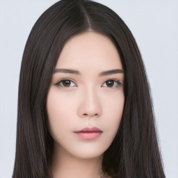 Neutral asian young-adult female with long  black hair and brown eyes