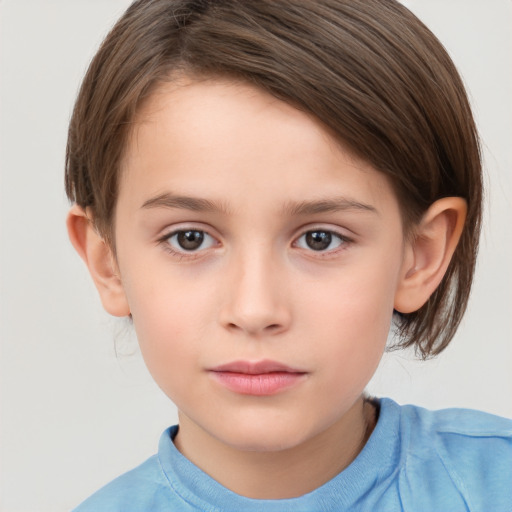 Neutral white child female with short  brown hair and brown eyes