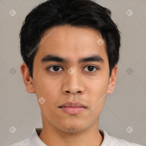 Neutral asian young-adult male with short  black hair and brown eyes