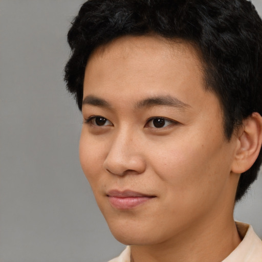 Neutral asian young-adult male with short  black hair and brown eyes