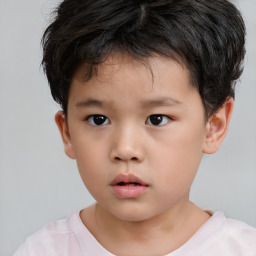 Neutral asian child male with short  brown hair and brown eyes