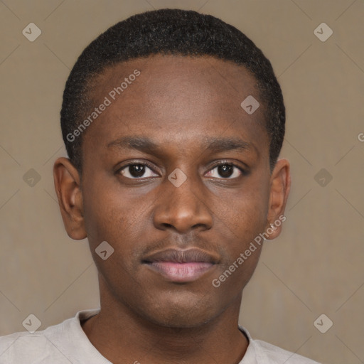 Neutral black young-adult male with short  brown hair and brown eyes