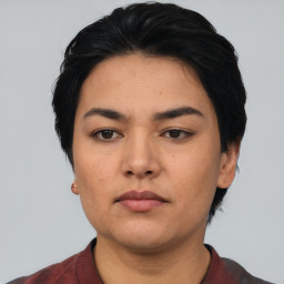 Neutral asian young-adult female with short  black hair and brown eyes