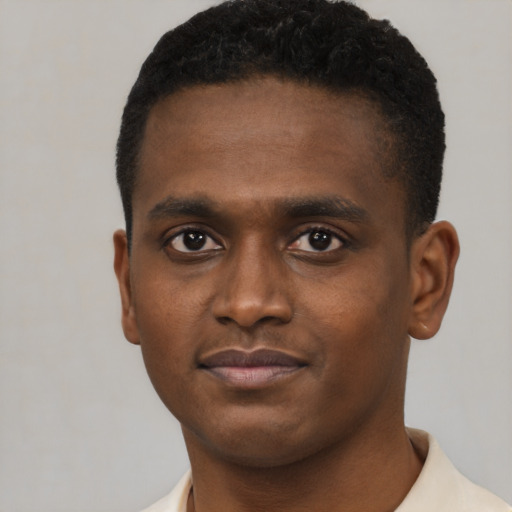 Neutral black young-adult male with short  brown hair and brown eyes