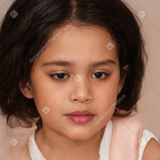 Neutral white child female with medium  brown hair and brown eyes