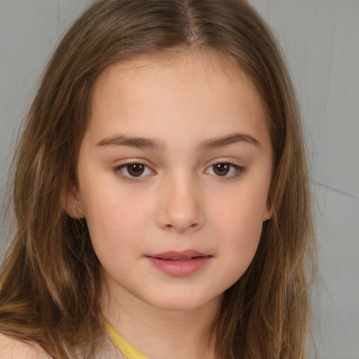 Neutral white child female with long  brown hair and brown eyes