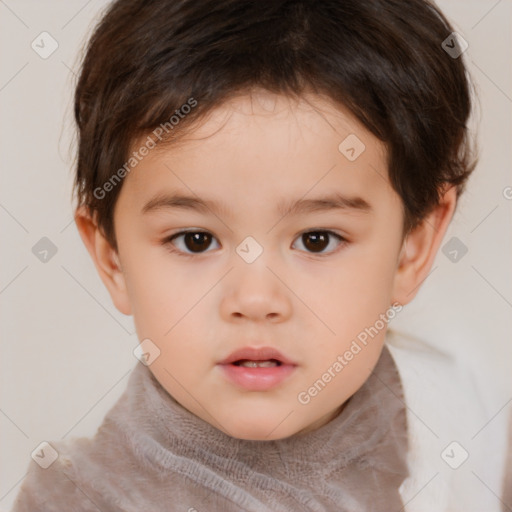 Neutral white child female with short  brown hair and brown eyes