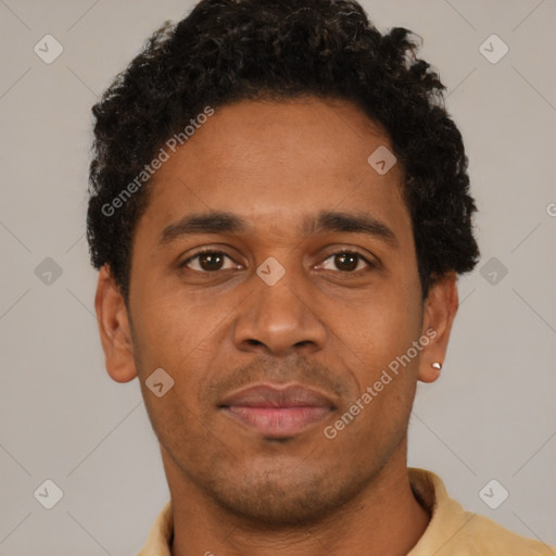 Neutral latino young-adult male with short  brown hair and brown eyes