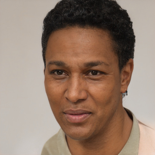 Neutral black adult male with short  black hair and brown eyes